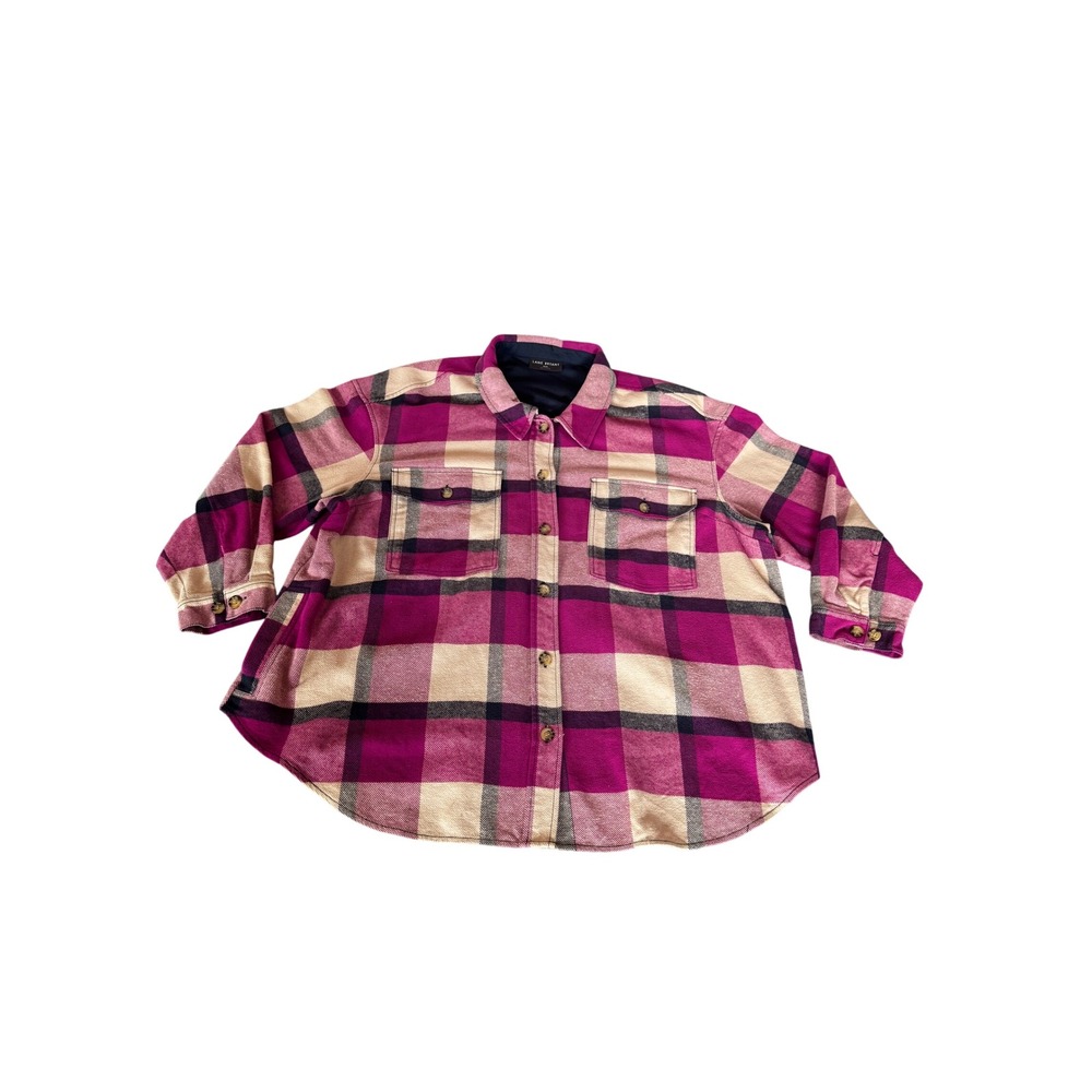 Lane Bryant Magenta Tan Plaid Lined Shacket Shirt Jacket Plus Size 26/28
